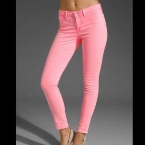 J Brand Mid-Rise Skinny Cotton Pants in Neon Pink